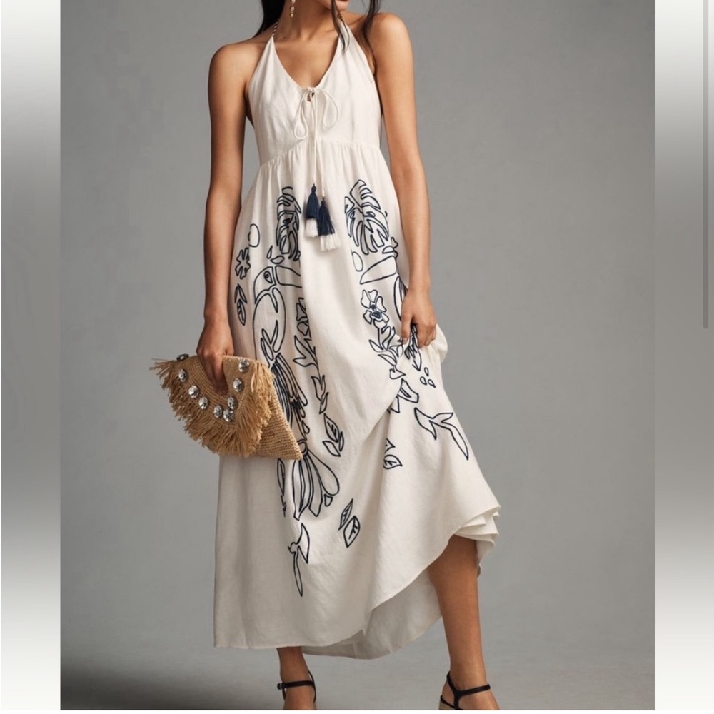 NEW Farm Rio Embroidered Halter Maxi Dress